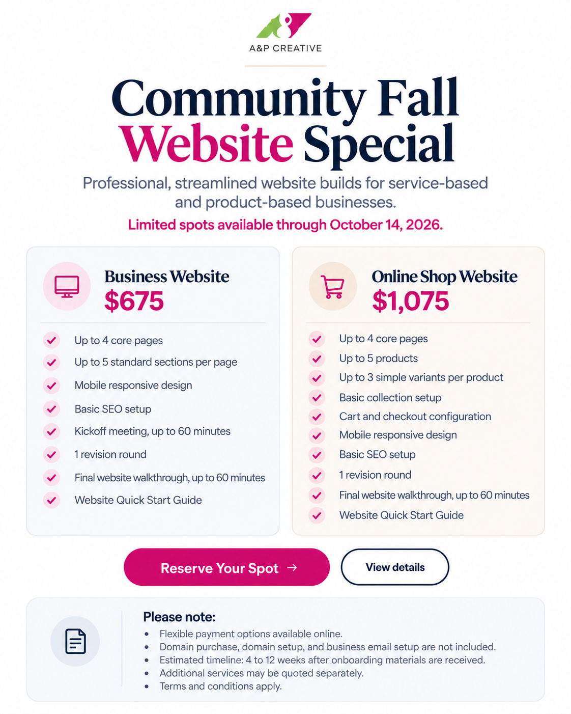 A&P Creative Community Fall Website Special